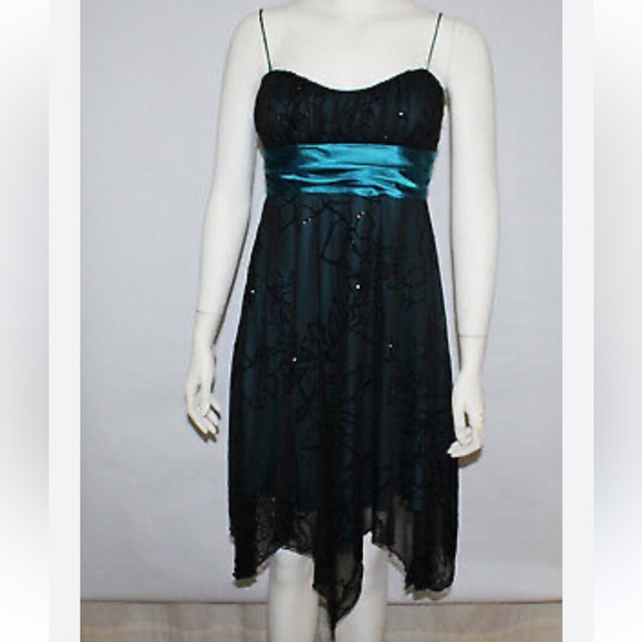 Vintage 90s Y2k Speechless Asymmetrical Dress In Black And Teal Fairy Whimsical
